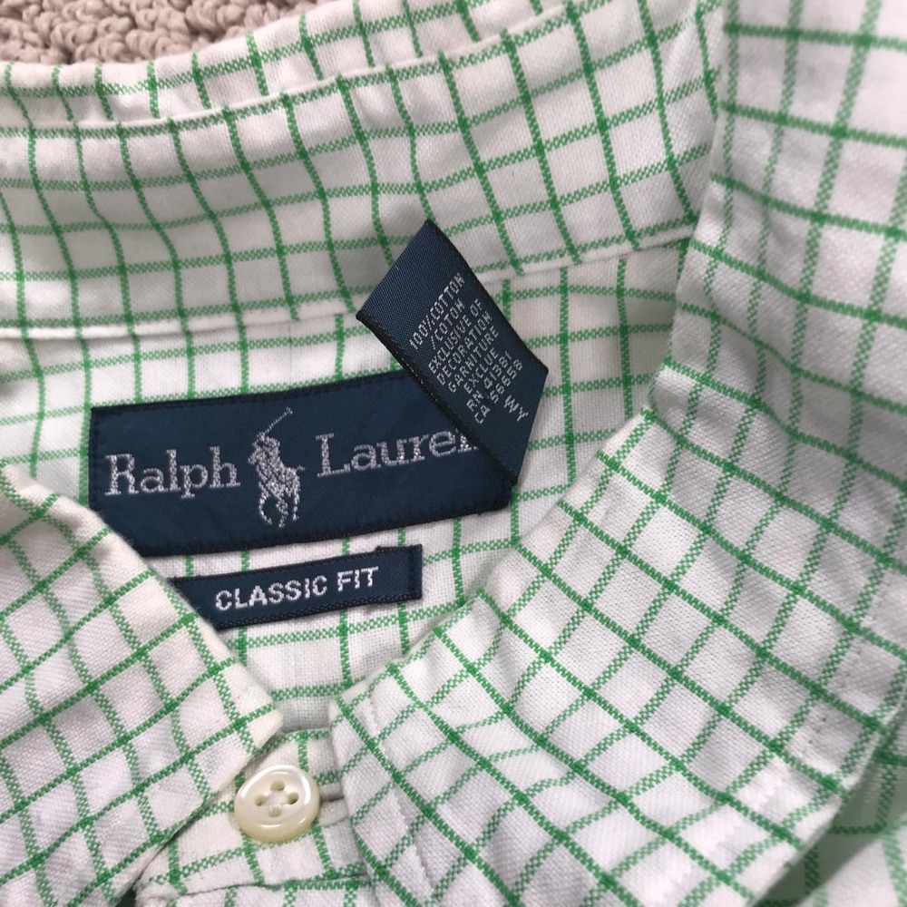 Polo Ralph Lauren Shirt 2XLT Tall Mens Green White Check Tattersall Cotton Pony - Picture 5 of 7